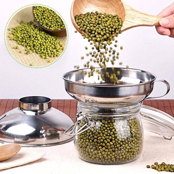 Säilöntäsuppilo - Ruostumattomasta teräksestä valmistettu säilöntäsuppilo keittiöön, leveäsuinen suppilo, keittiövälineet, suppilo kahvalla hillolle (L) L