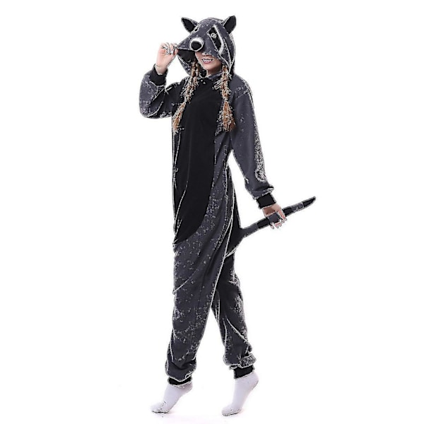 Vaskbjørn Kostume til Voksne Dyr Helkrops Pyjamas Halloween Jul Mørkegrå Dark Grey M