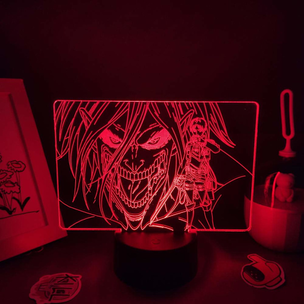 3D nattlampa Anime Attack on Titan Figur Eren Jaeger Led