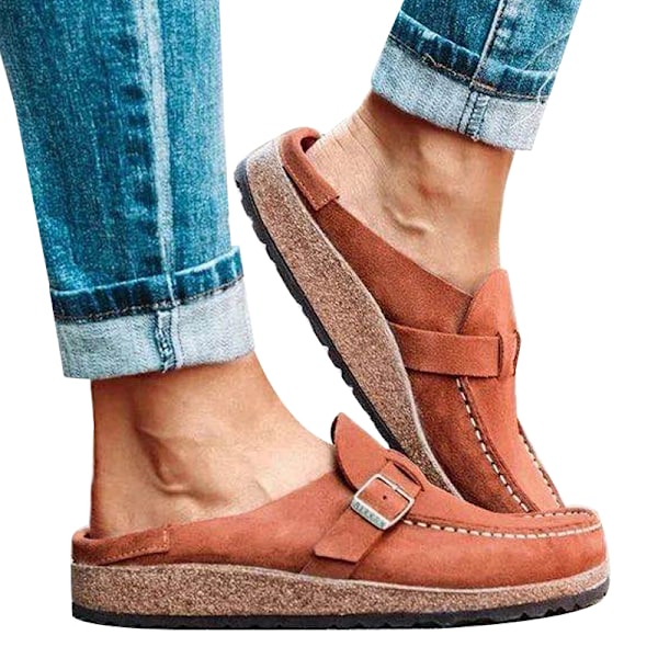 Kvinnors skor spänne Slip-on tofflor . Tegelröd Brick Red 37