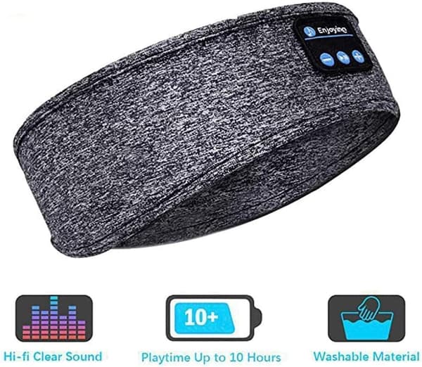 Ljunggrå/Svart Sovhörlurar – Pannband & Ögonmask med Bluetooth Hörlurar Grå