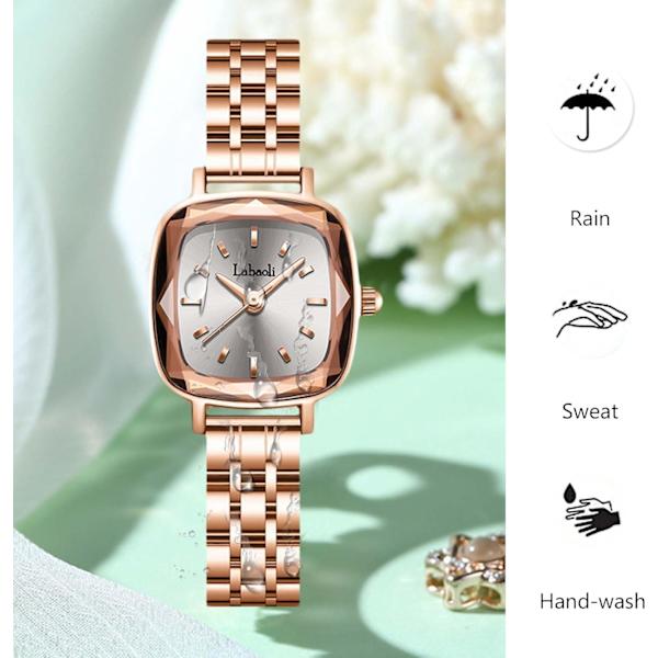 Dames Minimalistisk Armbåndsur Mini Lille Kvadratisk Ur Kvinder Analog Kvartsur Fritid Vandafvisende Dames Ure med Rustfrit Stål Armbånd Guld Gold