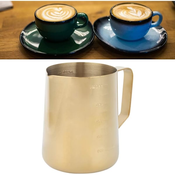 Rustfritt Stål Melkeskummerkopp Mugg med Skala for Hjem Latte Art Kaffetilbehør Kafeer Gull 600ML (600ML (med vekt)) 600ML (med våg)