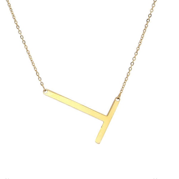 Necklace with Large Initial Pendant in Gold Plated Stainless Steel T