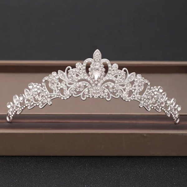 Elegant Lyx Piger Krystal Brud Tiara Krone Fødselsdagsfest Ny Mode Brud Dronning Pandebånd Hår Smykker Tilbehør sølv-012