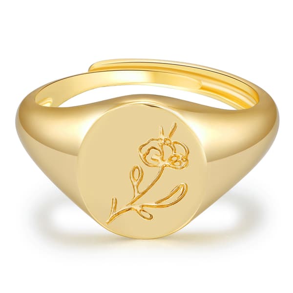 Håndlaget blomstersignetring - 18K gullring - minimalistisk