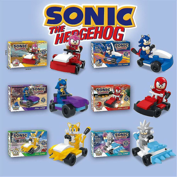 6-pack Sonic Byggklossar Mini Actionfigurer Tecknad Racerbil Spel Sammansatta Minifigurer Leksaker Barn Pojkar Flickor Julklapp