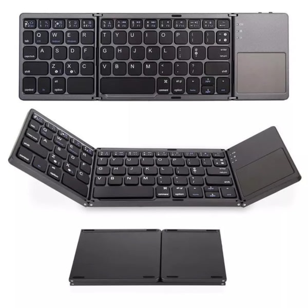 CQBB Tri-Fold Bluetooth Tangentbord, Bluetooth Portable Mini Wireless Keyboard med Touchpad Mus-svart