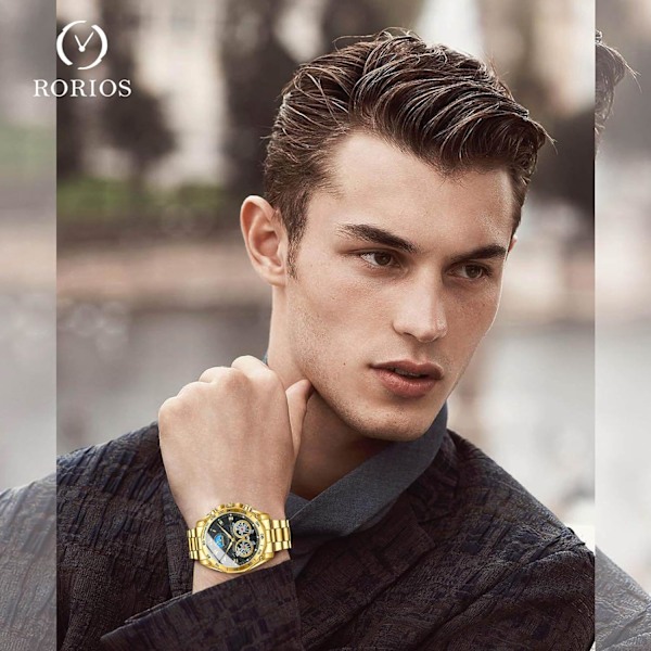 Herrar Kvarts Armbandsur Fritids Rostfritt Stål Klockor Mode Analog Klocka Luminous Datum Kalender Herrklocka Guld Svart Gold black