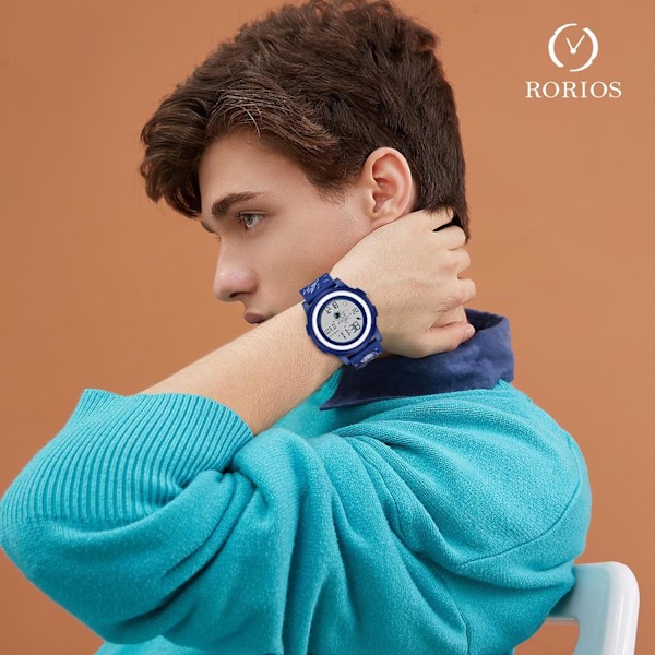 Mænds Casual Ure Minimalistisk Digitalt Armbåndsur Multifunktionelt Elektronisk Ur Sports Vandafvisende Mænds Ur Dreng Gummi Armbånd Sort Blå Black blue