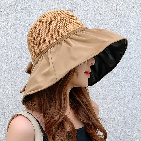 Bredbrättad solhatt för kvinnor, sommarhatt med UV-skydd, packbar Khaki