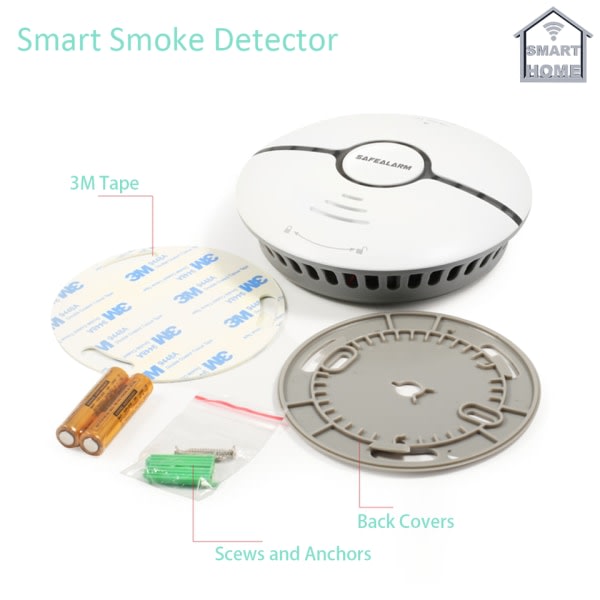 EN14604 Tuya Smart Home Automation Fotoelektrisk IOT WiFi Branddetektor Rök med batteridriven och mobil fjärrkontroll