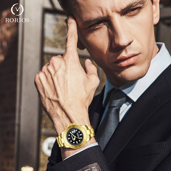 Minimalistisk herreur klassisk rustfrit stål armbåndsur mode analog kvarts ure dato kalender lysende ur til mænd mænd Guld B Gold B