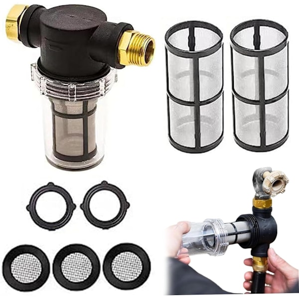 Trädgårdsslangfilter, 3/4 trädgårdsslang sedimentfilter med 100 mesh skärm med 2 O-ringar och 3 filter för utomhusbruk