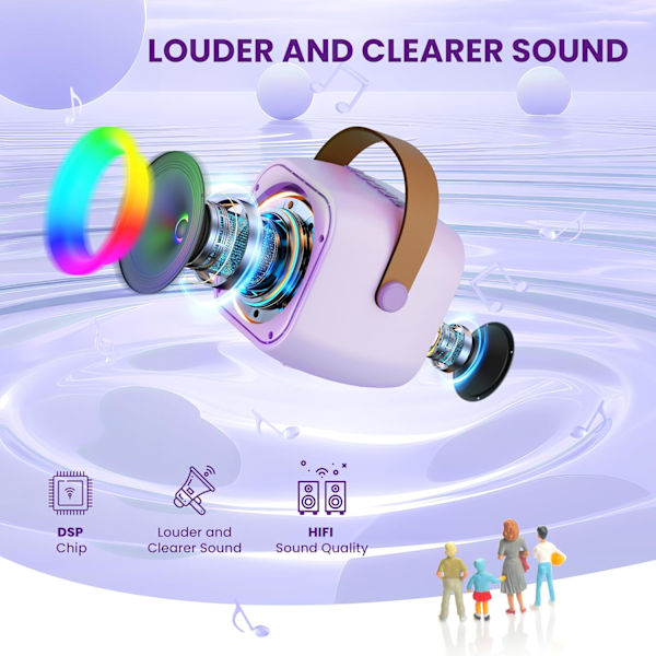 Kannettava Karaoke-laite lapsille - Bluetooth-kaiutin langattomalla mikrofonilla Purple 2 Mics