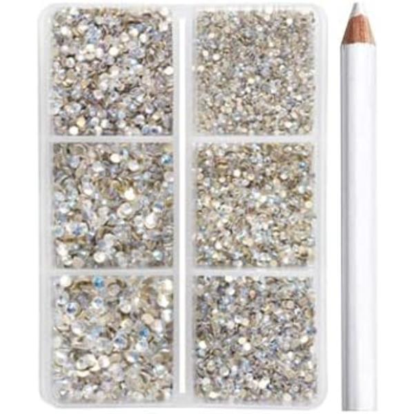 7200 st Flatback Rhinestones för Hantverk, Glas, Blandade 6 Storlekar med Vaxpenna-Set, SS3-SS10 Blue Moonlight 6 Sizes/7200pcs
