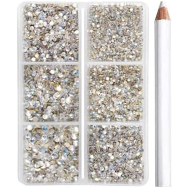 7200 stk Flatback Rhinestones for Håndverk, Transparent, Blandet 6 Størrelser med Voksblyantsett, SS3-SS10 Transparent AB 6 Sizes/7200pcs