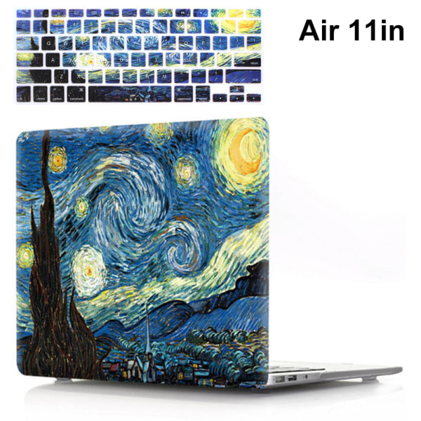 CQBB 11" case med mönstrad inbunden och klaviaturklistermärke Kompatibel med MacBook Air endast 11"-Van Gogh stjärnhimmel