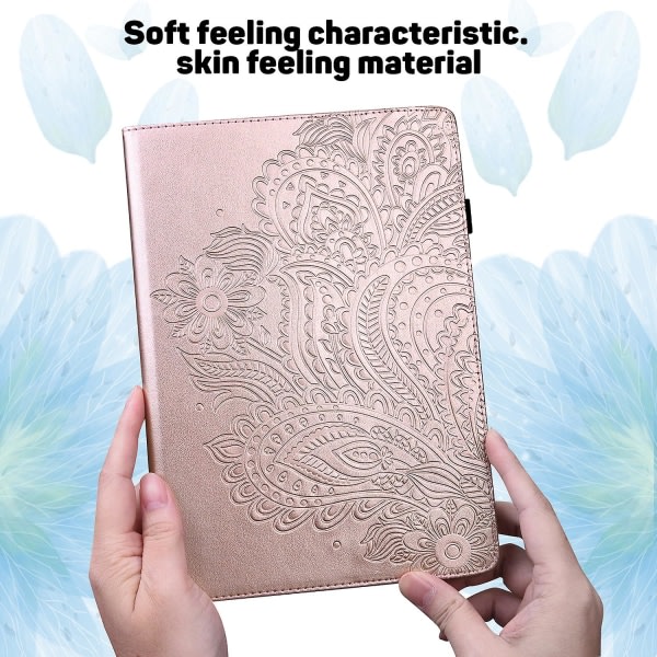 SQBB Plånboksställ i läder med tryckt blommönster för surfplatta Skyddsskal för Samsung Galaxy Tab S6 Lite/s6 Lite (2022) - Rose Gold Rose Gold