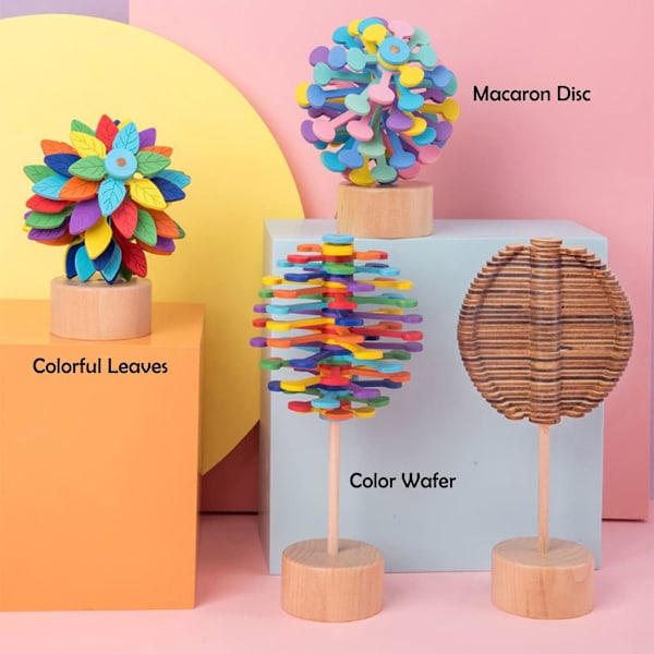 Träroterande Lollipop med Bas, Färgglad Macaron Design Leksak för Skrivbordsdekoration Macaron Disc