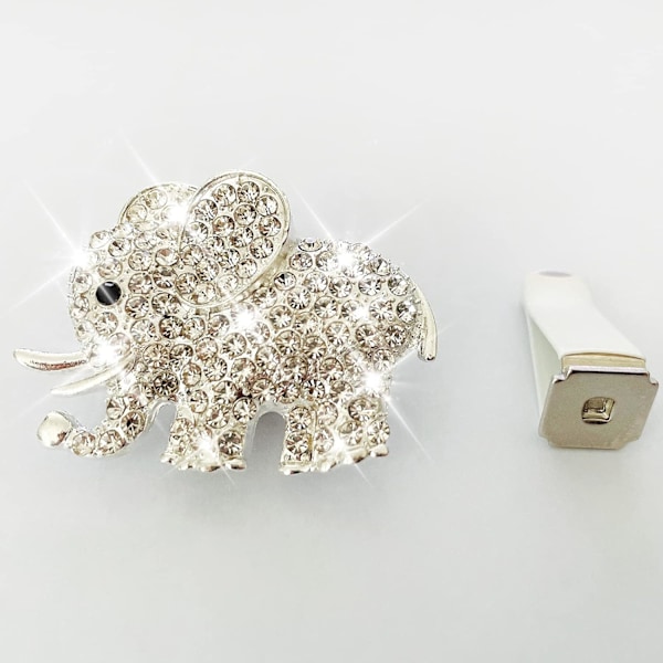 Auton timantti-elefantti auton ilmanpoistoaukon klipsi, Bling-auton riipus (hopea) Silver