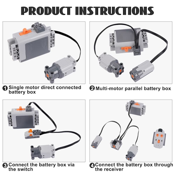 Technic Motor Set, 25 st Power Feature-Kit Batteridrevet Fjernkontroll Mottakersats, Inneholder 1L/2M/1 Servomotorer 25 st