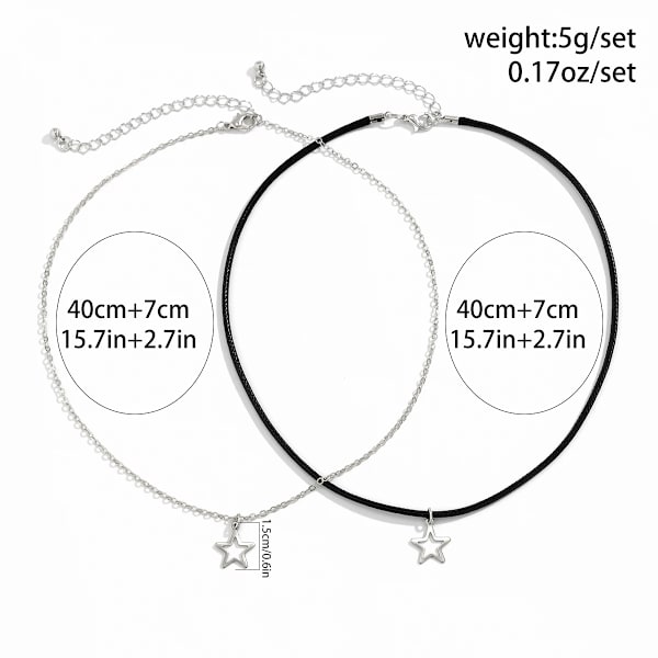 Ingemark 2 stk enkle hule stjerneanheng choker halskjede for kvinner trendy goth PU skinnkjede estetiske smykker tilbehør sett