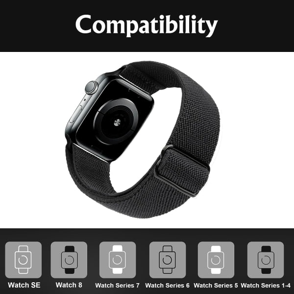 CQBB Stretchigt watch kompatibel för Apple Watch Band 41 mm 40 mm 38 mm Bekvämt justerbart sportband för kvinnor män - svart
