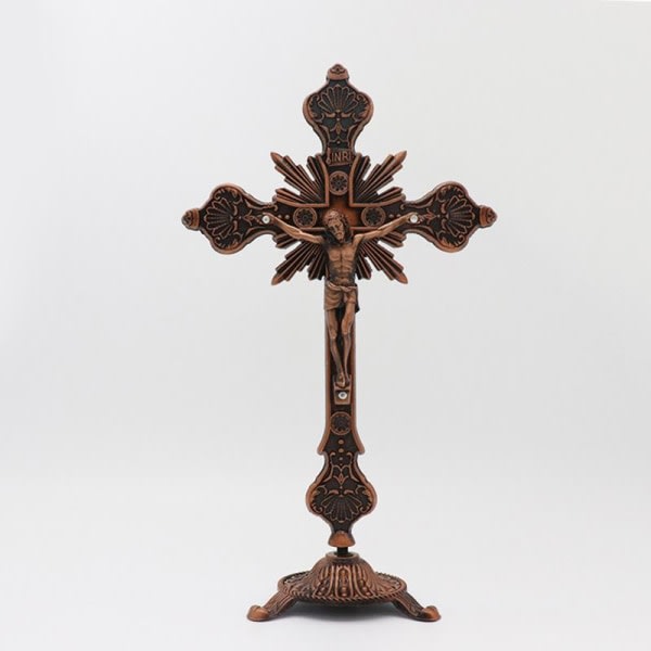 Metall vintage för korsfigur Jesus korsfäst kristen katolsk konststaty Gold