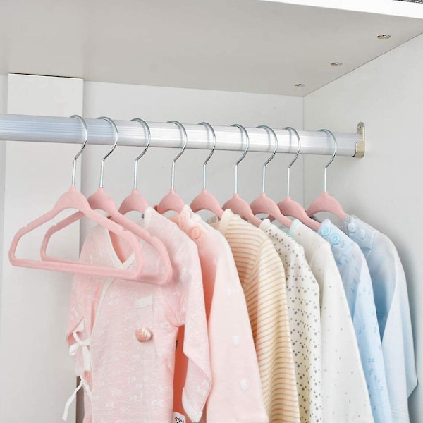 20-paket flockade babyhängare med vridbar krok och axel utan hängare Ultratunna platsbesparande stift [DB] rosa pink