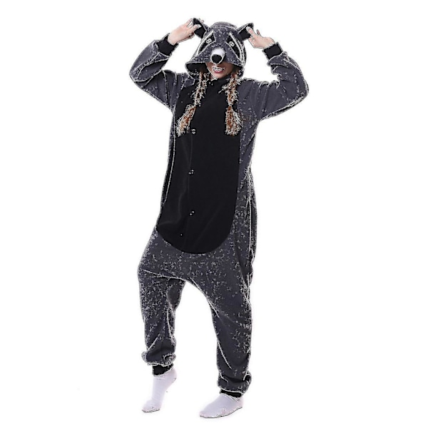 Vaskebjørn Kostyme for Voksne Dyr Helkroppspyjamas Halloween Jul Mørkegrå Dark Grey M