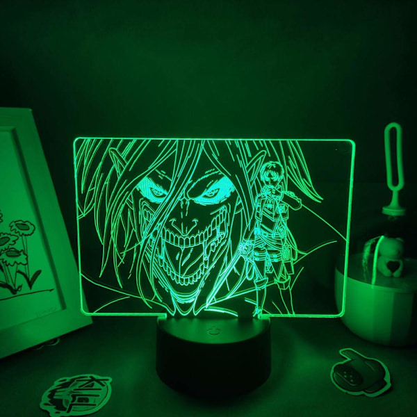3D nattlampa Anime Attack on Titan Figur Eren Jaeger Led