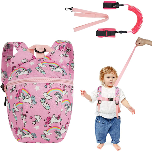 Baby Gåsele, Sikkerhetssele for Småbarn, Enhjørning Anti-Lost Leash - Rosa Unicorn bag (pink)