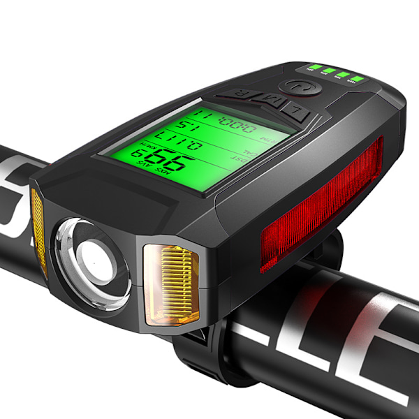 Sæt med cykelhastighedsmåler, USB-genopladelig cykeldator med højlydt cykelklokke sort