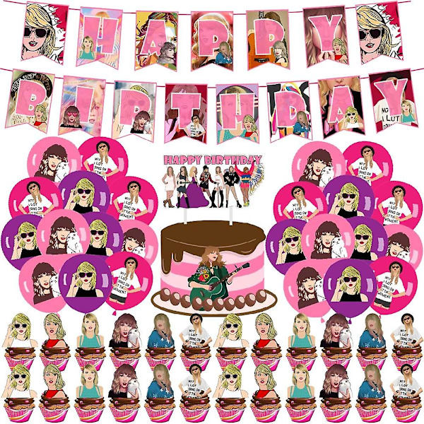 Taylor Swift bursdagspynt Taylor Swift-tema bursdagspynt Ballonger Kakepynt Banderolle