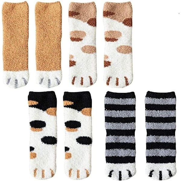 4 par Winter Cat Claws Söta tjocka varma sömngolvstrumpor, Cat Paw Slipper Socks for Girls, Women Sock