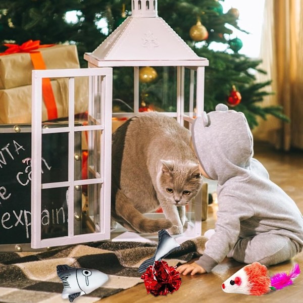 2024 Katt-Adventskalender med 24 Katt-Leksaker, Fjäder- och Musleksaker för Katter, Julnedräkningsskoj (Stil 2) Style 2
