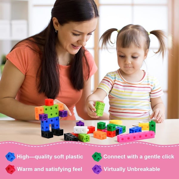 100 stk. Link Cubes med 10 Farver, Matematik Kuber til Tidlig Læring og Matematik, Magiske Tælleblokke, Tælleblokke Sæt til Skole og Hjem - 2CM