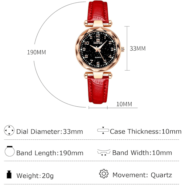 Damer Mode Ure Kvinder Rustfrit Stål Armbåndsur Elegant Læder Armbåndsur Analog Kvarts Dameur Kvinder Vært Ur Rød RED