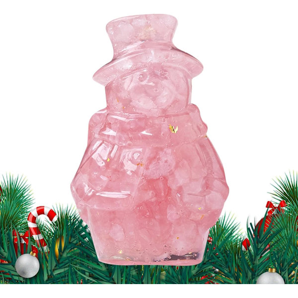 Krystal Snemand Figur - 3D Julepynt Miniature, Rosakvarts Rose quartz