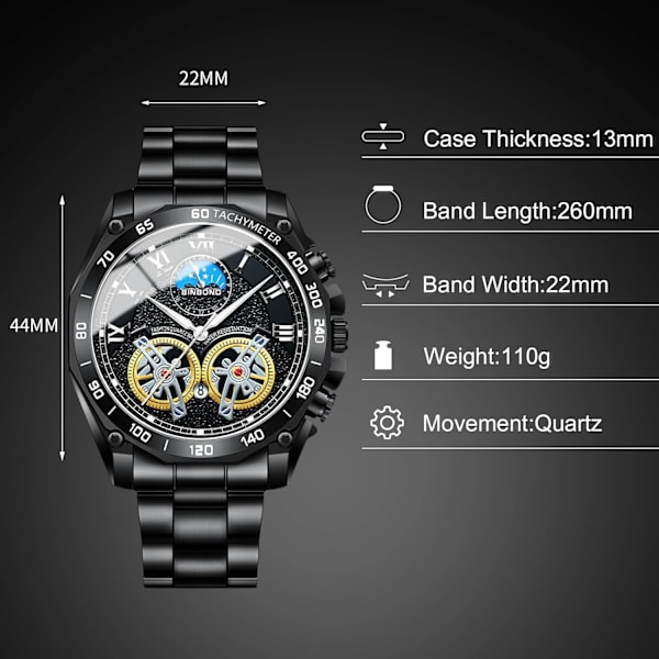 Herrar Kvarts Armbandsur Fritids Rostfritt Stål Klockor Mode Analog Klocka Luminous Datum Kalender Herrklocka Svart Vit A Black white A