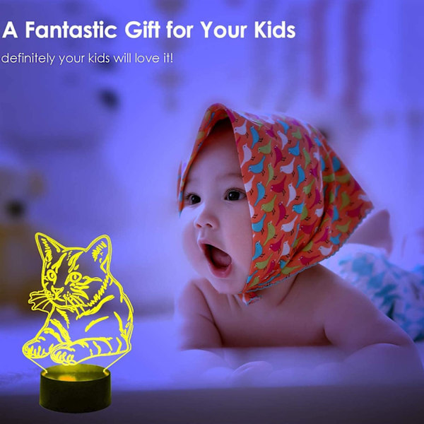 LAMPETZ 3D-illusionlampa, katt 3D LED-nattlampa med fjärrkontroll