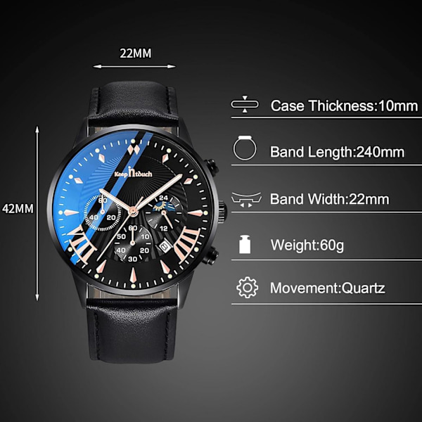 Multifunktionell Klocka Herrklockor För Män Business Analog Kvarts Klocka Sport Chronograf Armbandsur 3ATM Luminous Klocka, Svart A, L, Armband