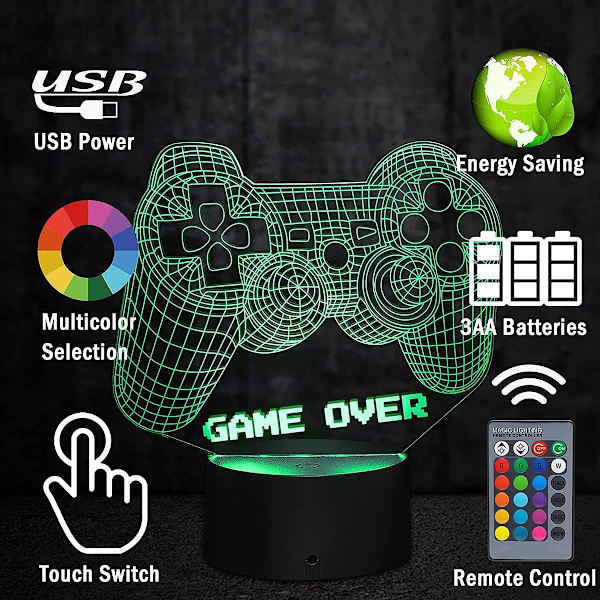 3D-videospillkontroller nattlampa 3D-illusjonsspill O