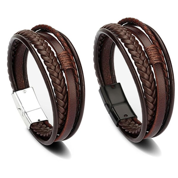 Stilfuldt slidstærkt PU-læderarmbånd Brun-Sort 19CM