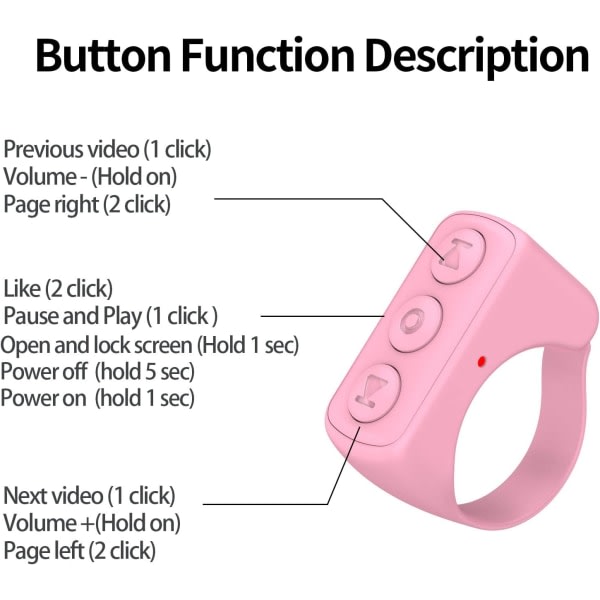 TIK Tok Fjärrkontroll Scroll Ring, Bluetooth Shutter Remote för telefonkamera (rosa)