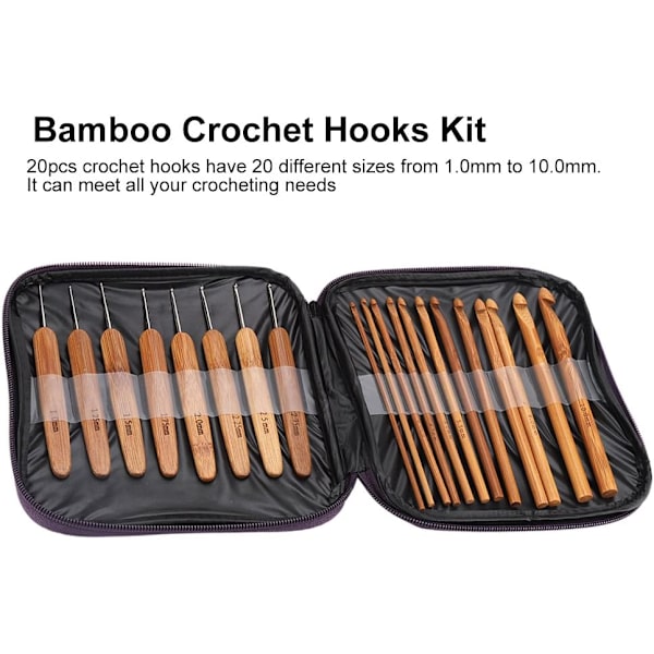20 st/parti virkade krokar nålar bambuhandtag väv sömnad verktyg set kit kit