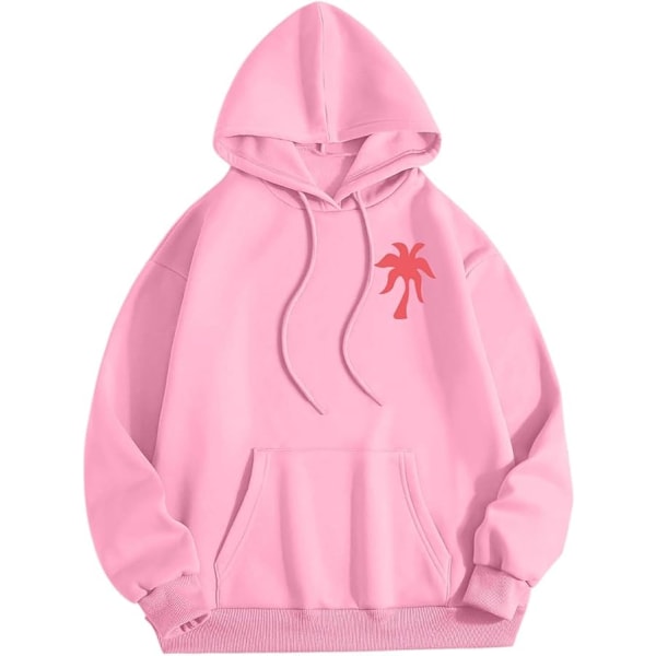 Palm Puff Hettegenser for Kvinner 2025 Rosa Grafisk Hettegenser Pink