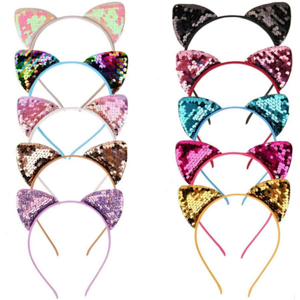 10 st kattöron, kattöron pannband söta paljetter kattöron hårslinga cosplay huvudbonad för kvinnor flickor, 10st., one size