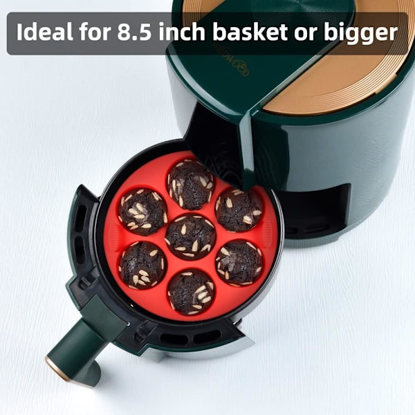 Silikoninen Air Fryer -muffinvuoa - 7 koveraa leivontamuottia, 2-pakkaus Punainen Red 2